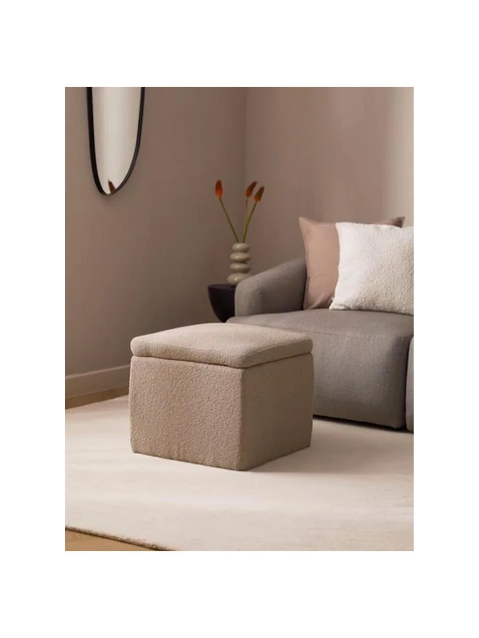 Westwing Collection Bouclé-Hocker Winou mit Stauraum in Taupe, B 50 x H 48 cm 2 Westwing Collection Bouclé-Hocker Winou mit Stauraum in Taupe, B 50 x H 48 cm – Bild 2