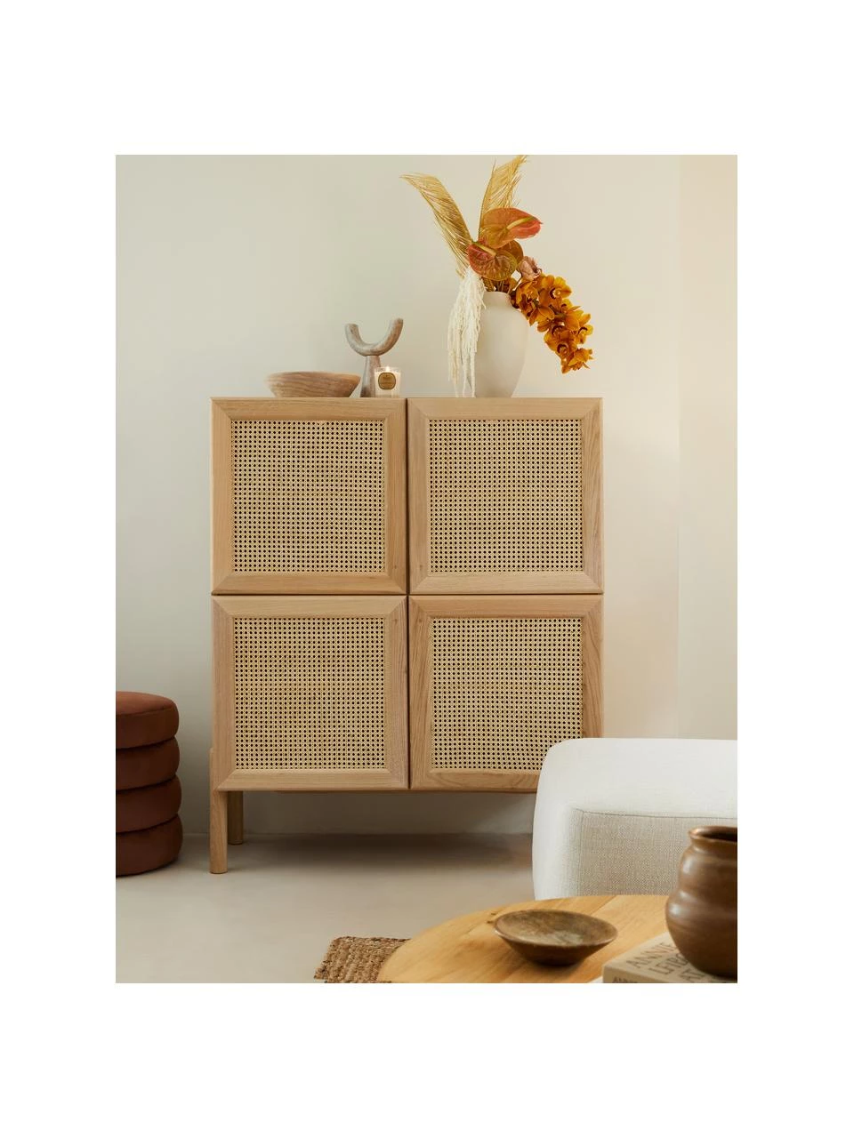 Westwing Collection Eichenholz-Highboard Jolie mit Wiener Geflecht, B 106 x H 127 cm 2 Westwing Collection Eichenholz-Highboard Jolie mit Wiener Geflecht, B 106 x H 127 cm – Bild 2