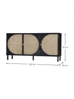 HKliving Handgemachtes Sideboard Lizzie aus Sungkai-Holz mit Wiener-Geflecht, B 160 x H 81 cm -Flur & Diele Verkäufe Handgemachtes Sideboard Lizzie aus Sungkai Holz mit Wiener Geflecht 2