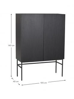 Rowico Highboard Halifax mit geriffelter Front in Schwarz, B 100 x H 140 cm -Flur & Diele Verkäufe Highboard Halifax mit geriffelter Front in Schwarz 2