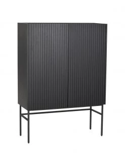 Rowico Highboard Halifax mit geriffelter Front in Schwarz, B 100 x H 140 cm