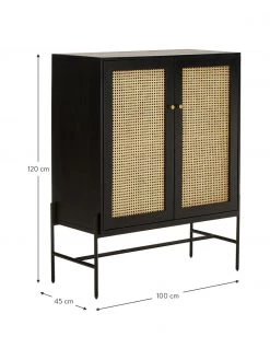 Westwing Collection Highboard Vienna mit Wiener Geflecht in Schwarz, B 100 x H 120 cm -Flur & Diele Verkäufe Highboard Vienna mit Wiener Geflecht in Schwarz 3