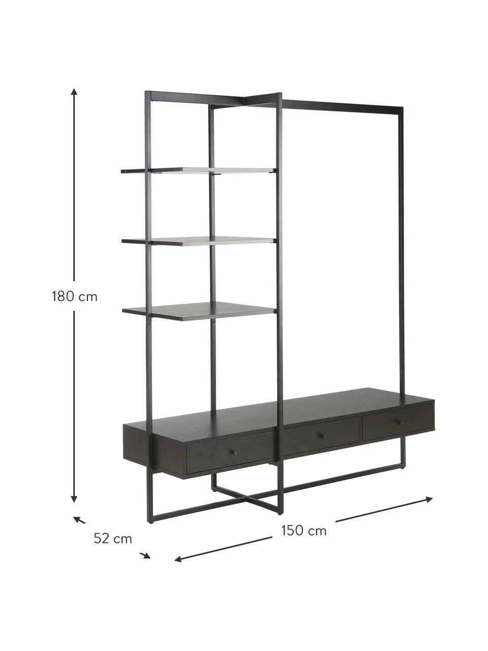 Westwing Collection Offener Kleiderschrank Pacey in Schwarz, B 150 x H 180 cm 3 Westwing Collection Offener Kleiderschrank Pacey in Schwarz, B 150 x H 180 cm – Bild 3