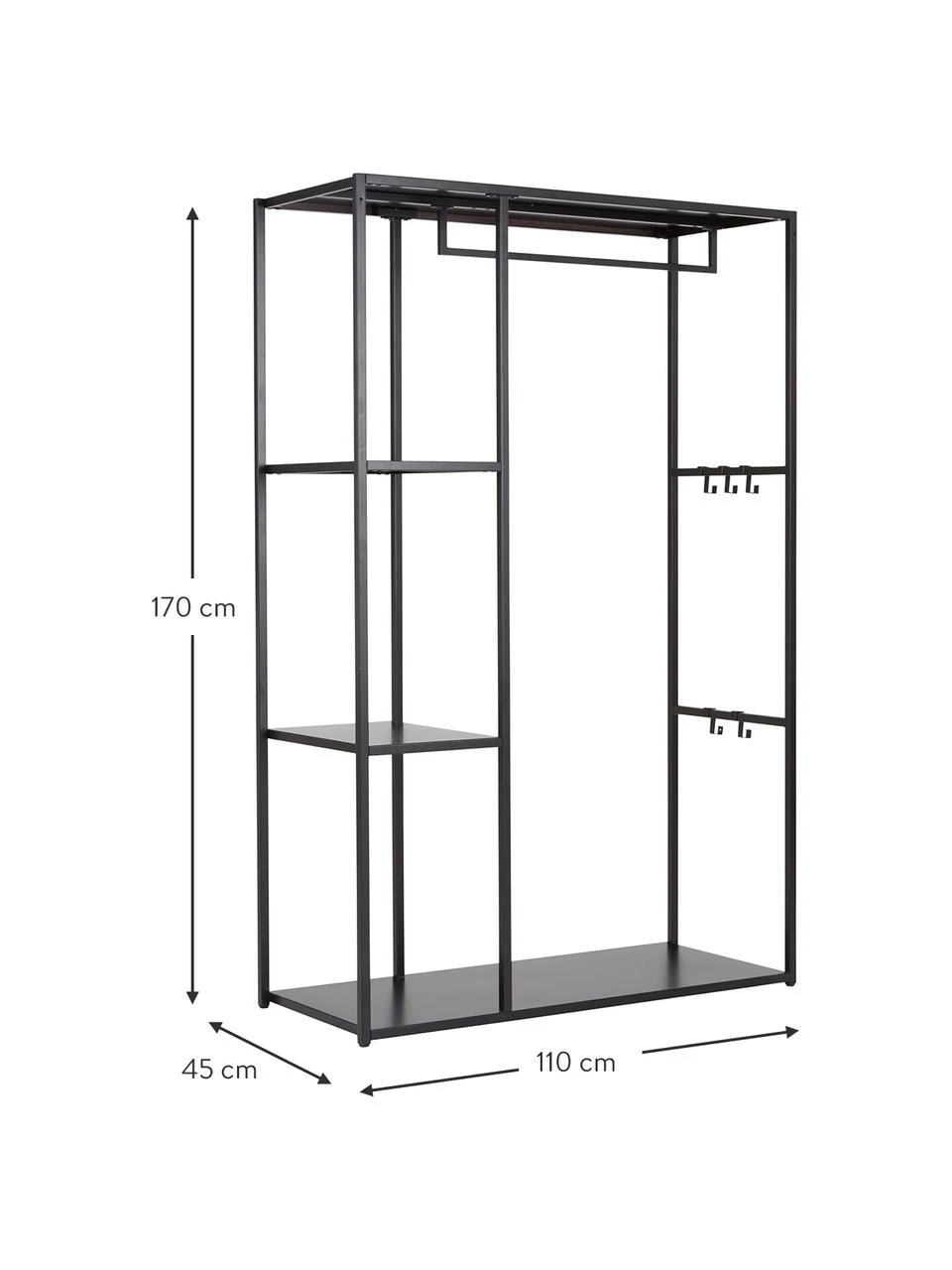Jotex Offener Metall-Kleiderschrank Preston in Schwarz, B 110 x H 170 cmNur noch wenige verfügbar 2 Jotex Offener Metall-Kleiderschrank Preston in Schwarz, B 110 x H 170 cmNur noch wenige verfügbar – Bild 2