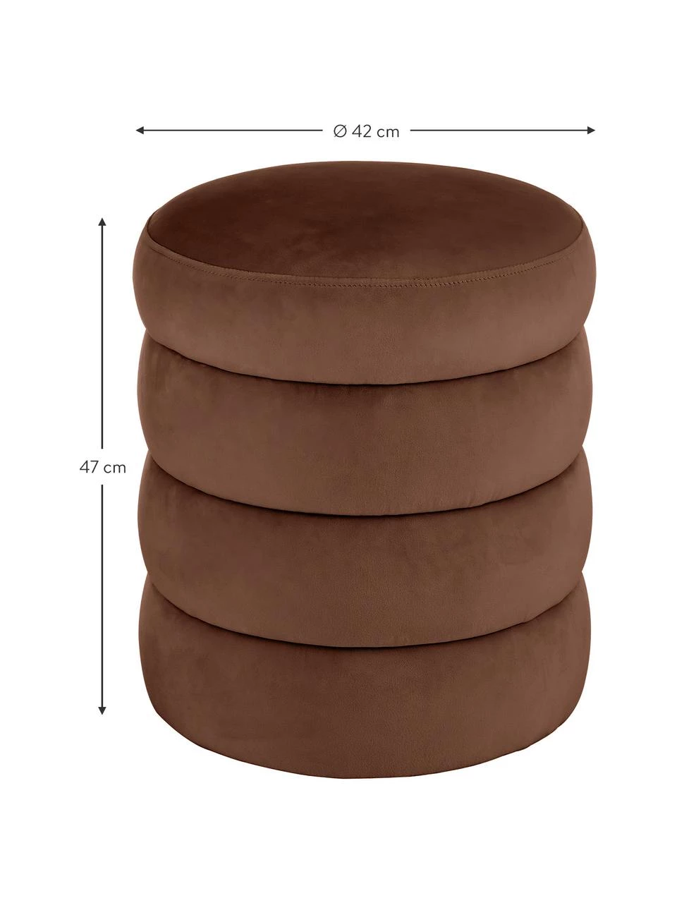 Westwing Collection Samt-Hocker Alto in Braun, Ø 42 x H 47 cm 3 Westwing Collection Samt-Hocker Alto in Braun, Ø 42 x H 47 cm – Bild 3