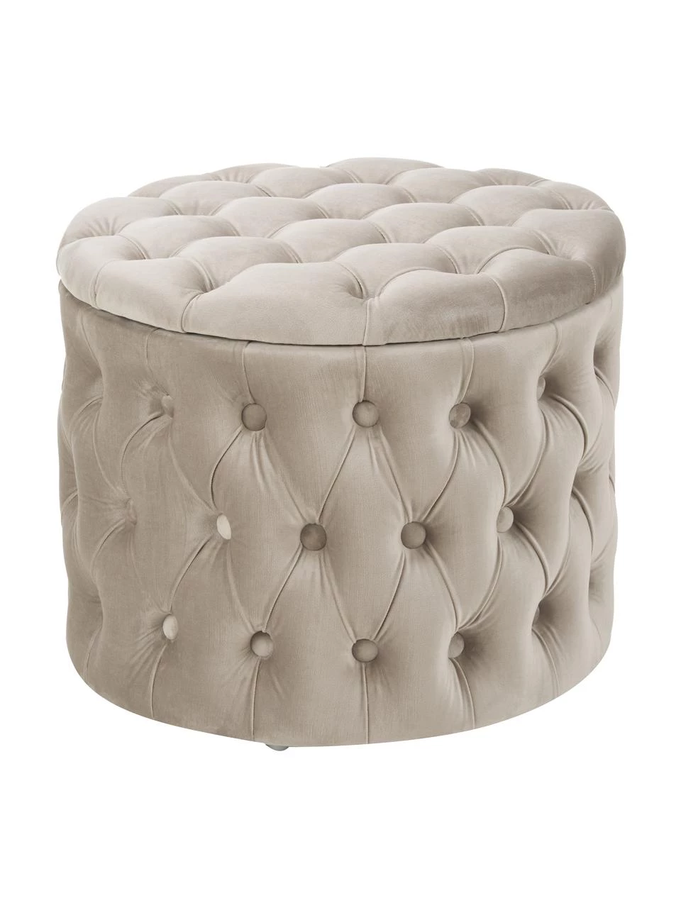 Westwing Collection Samt-Hocker Chiara mit Stauraum in Beige, Ø 50 x H 42 cm 1 Westwing Collection Samt-Hocker Chiara mit Stauraum in Beige, Ø 50 x H 42 cm