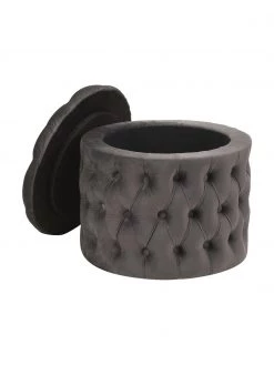 Westwing Collection Samt-Hocker Chiara mit Stauraum in Dunkelgrau, Ø 50 x H 42 cm -Flur & Diele Verkäufe Samt Hocker Chiara mit Stauraum in Dunkelgrau 3