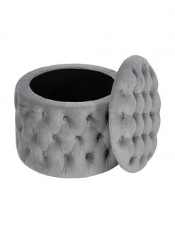 Westwing Collection Samt-Hocker Chiara mit Stauraum in Grau, Ø 50 x H 42 cm -Flur & Diele Verkäufe Samt Hocker Chiara mit Stauraum in Grau 4