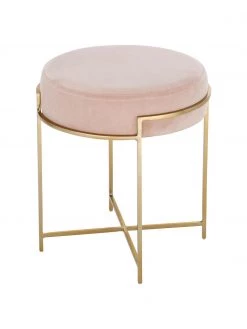Westwing Collection Samt-Hocker Madeleine mit Metallgestell in Rosa, Ø 40 x H 45 cm