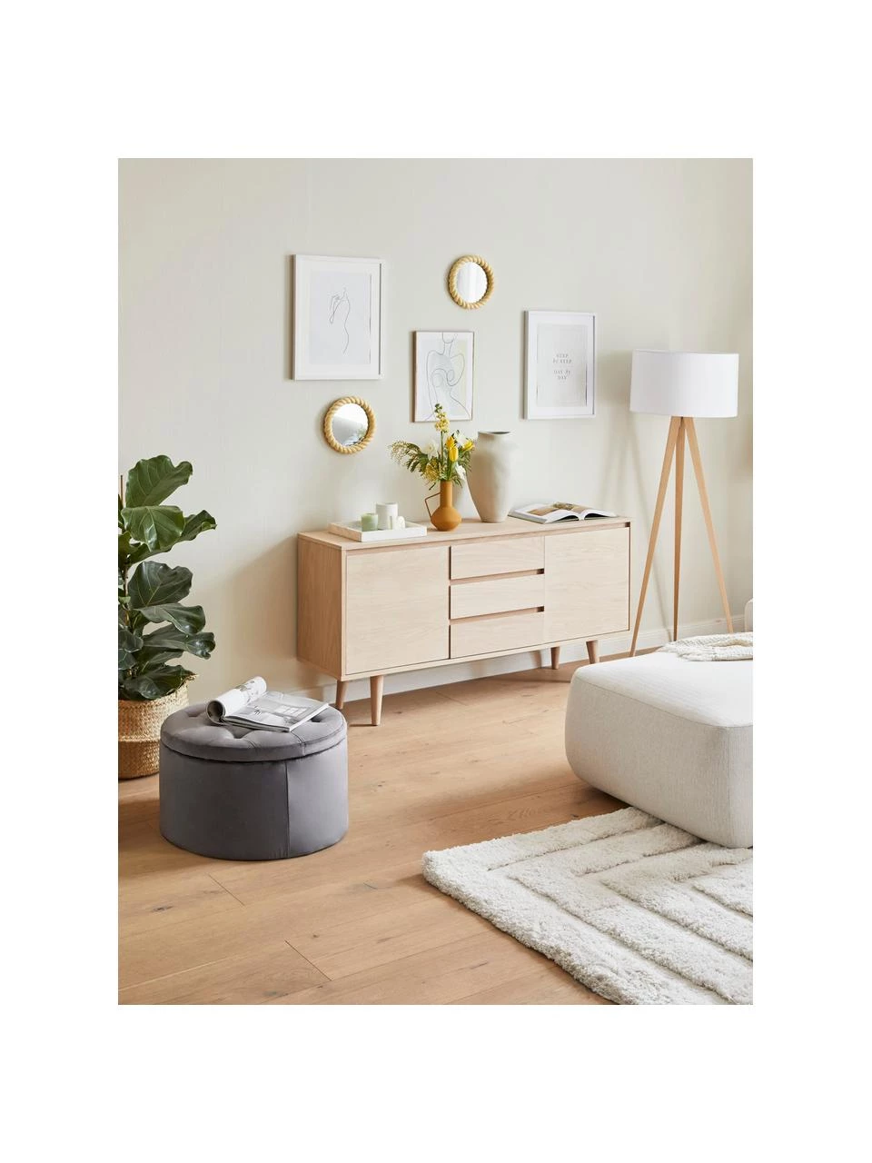 Samt-Hocker Retina mit Stauraum in Grau, Ø 60 x H 35 cm 3 Samt-Hocker Retina mit Stauraum in Grau, Ø 60 x H 35 cm – Bild 3