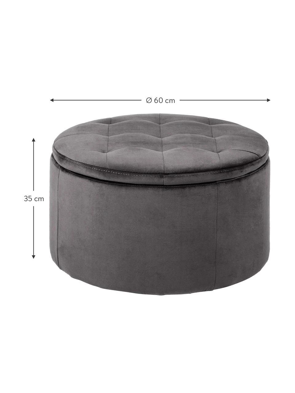 Samt-Hocker Retina mit Stauraum in Grau, Ø 60 x H 35 cm 4 Samt-Hocker Retina mit Stauraum in Grau, Ø 60 x H 35 cm – Bild 4