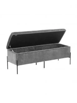 Westwing Collection Samt-Polsterbank Harper mit Stauraum in Dunkelgrau, B 140 x H 45 cm -Flur & Diele Verkäufe Samt Polsterbank Harper mit Stauraum in Dunkelgrau 3