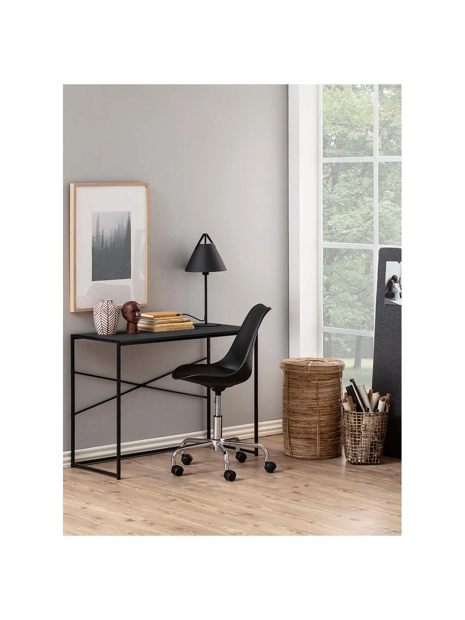 Schmaler Schreibtisch Seaford aus Holz und Metall, B 100 x T 45 cm 2 Schmaler Schreibtisch Seaford aus Holz und Metall, B 100 x T 45 cm – Bild 2