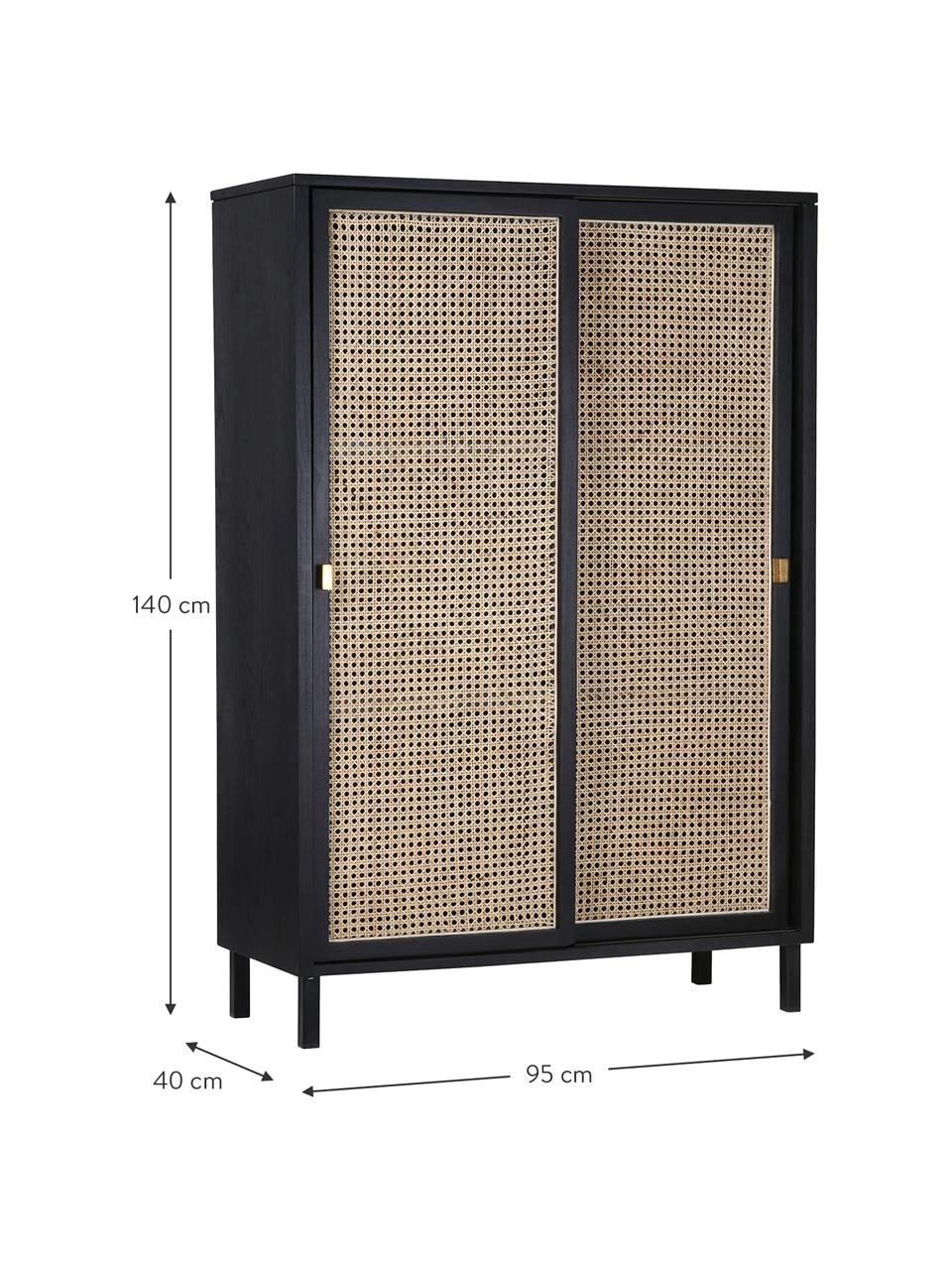 HKliving Schrank Retro mit Wiener Geflecht und Schiebetüren, 2-türig, B 95 x H 140 cm 3 HKliving Schrank Retro mit Wiener Geflecht und Schiebetüren, 2-türig, B 95 x H 140 cm – Bild 3