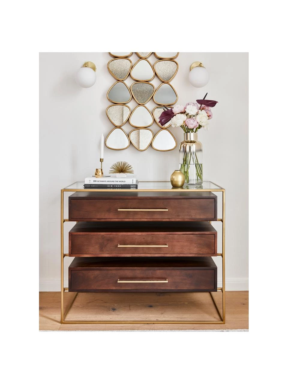 Westwing Collection Schubladenkommode Lyle mit Glasplatte, B 100 x H 82 cm 2 Westwing Collection Schubladenkommode Lyle mit Glasplatte, B 100 x H 82 cm – Bild 2