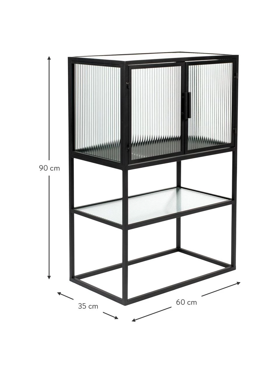 Dutchbone Schwarzes Highboard Boli mit Rillenglas und Metallrahmen, B 60 x H 90 cm 3 Dutchbone Schwarzes Highboard Boli mit Rillenglas und Metallrahmen, B 60 x H 90 cm – Bild 3