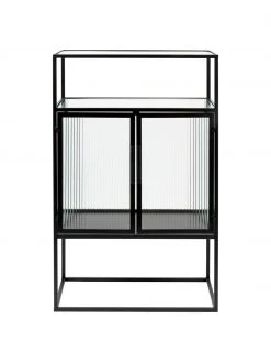 Dutchbone Schwarzes Highboard Boli mit Rillenglas und Metallrahmen, B 65 x H 105 cm