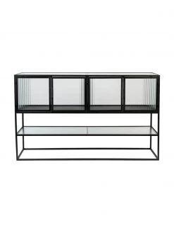 Dutchbone Schwarzes Sideboard Boli mit Rillenglas und Metallrahmen, B 150 x H 90 cm 9 Dutchbone Schwarzes Sideboard Boli mit Rillenglas und Metallrahmen, B 150 x H 90 cm -Flur & Diele Verkäufe Schwarzes Sideboard Boli mit Rillenglas und Metallrahmen 3