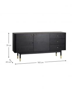 Rowico Schwarzes Sideboard Fenwood mit Schubladen mit Eichenholzfurnier, B 160 x H 79 cm 8 Rowico Schwarzes Sideboard Fenwood mit Schubladen mit Eichenholzfurnier, B 160 x H 79 cm -Flur & Diele Verkäufe Schwarzes Sideboard Fenwood mit Schubladen mit Eichenholzfurnier 2