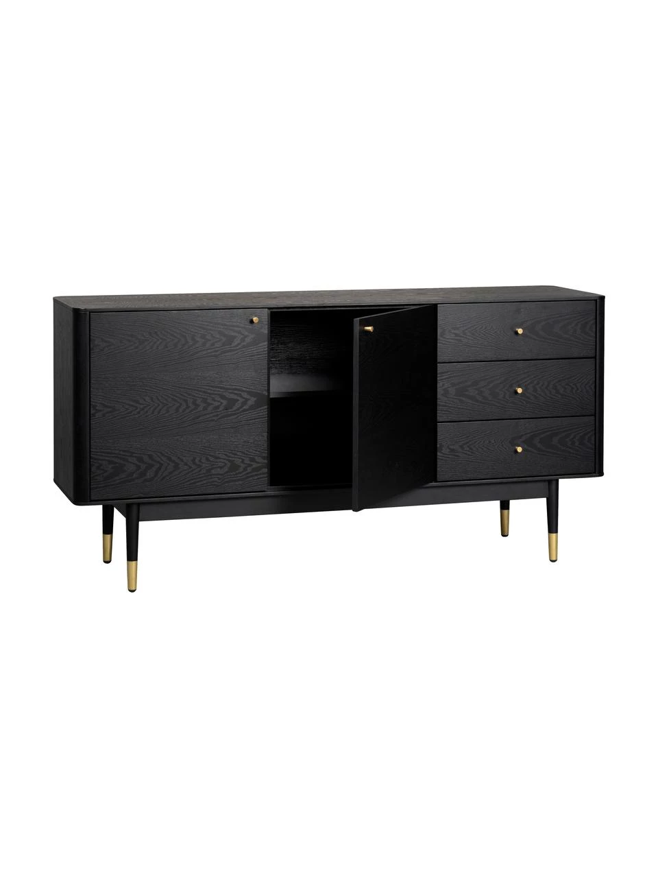 Rowico Schwarzes Sideboard Fenwood mit Schubladen mit Eichenholzfurnier, B 160 x H 79 cm 5 Rowico Schwarzes Sideboard Fenwood mit Schubladen mit Eichenholzfurnier, B 160 x H 79 cm – Bild 5