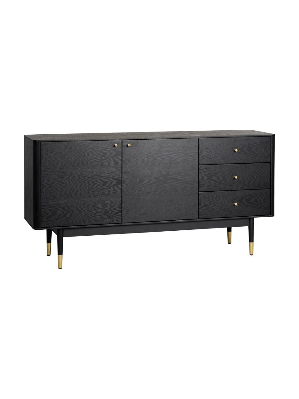 Rowico Schwarzes Sideboard Fenwood mit Schubladen mit Eichenholzfurnier, B 160 x H 79 cm 1 Rowico Schwarzes Sideboard Fenwood mit Schubladen mit Eichenholzfurnier, B 160 x H 79 cm