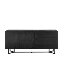 Westwing Collection Schwarzes Sideboard Luca mit Türen aus Massivholz, B 160 x H 70 cm -Flur & Diele Verkäufe Schwarzes Sideboard Luca mit Turen aus Massivholz 3