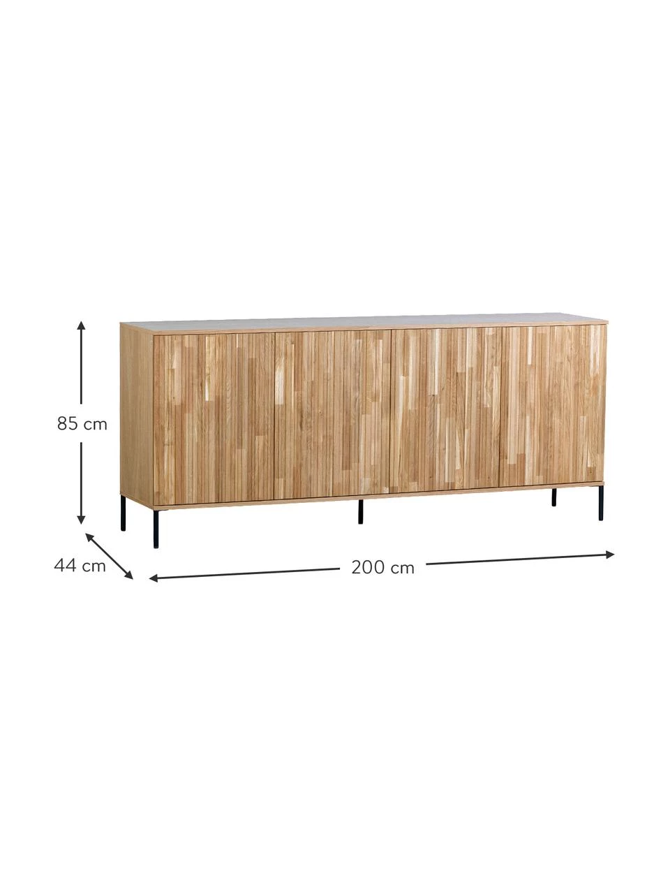 Sideboard Avourio mit geriffelter Front aus Eichenholz, 4-türig, B 200 x H 85 cm 4 Sideboard Avourio mit geriffelter Front aus Eichenholz, 4-türig, B 200 x H 85 cm – Bild 4