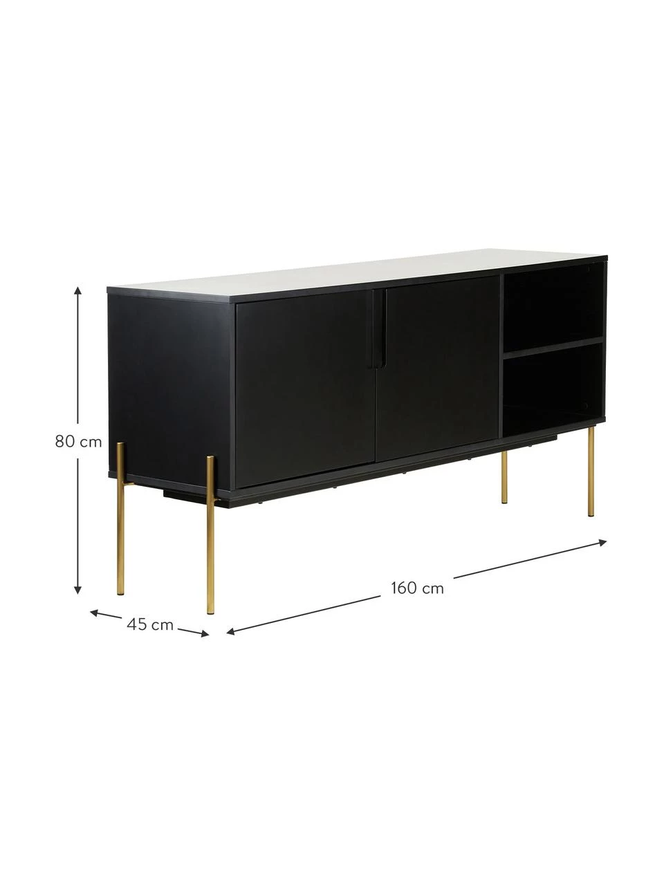 Westwing Collection Sideboard Jesper mit Türen in Schwarz, B 160 x H 80 cm 3 Westwing Collection Sideboard Jesper mit Türen in Schwarz, B 160 x H 80 cm – Bild 3