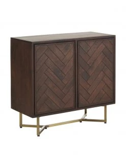 Westwing Collection Sideboard Luca aus Massivholz mit Fischgrät-Muster, B 90 x H 83 cm