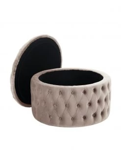 Westwing Collection XL Samt-Hocker Chiara mit Stauraum in Beige, Ø 70 x H 42 cm -Flur & Diele Verkäufe XL Samt Hocker Chiara mit Stauraum in Beige 4