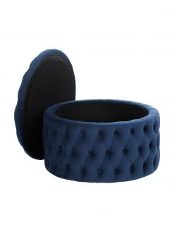 Westwing Collection XL Samt-Hocker Chiara mit Stauraum in Dunkelblau, Ø 70 x H 42 cm -Flur & Diele Verkäufe XL Samt Hocker Chiara mit Stauraum in Dunkelblau 4