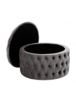 Westwing Collection XL Samt-Hocker Chiara mit Stauraum in Dunkelgrau, Ø 70 x H 42 cm -Flur & Diele Verkäufe XL Samt Hocker Chiara mit Stauraum in Dunkelgrau 4