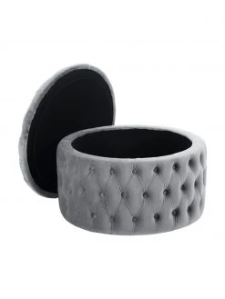 Westwing Collection XL Samt-Hocker Chiara mit Stauraum in Grau, Ø 70 x H 42 cm -Flur & Diele Verkäufe XL Samt Hocker Chiara mit Stauraum in Grau 4